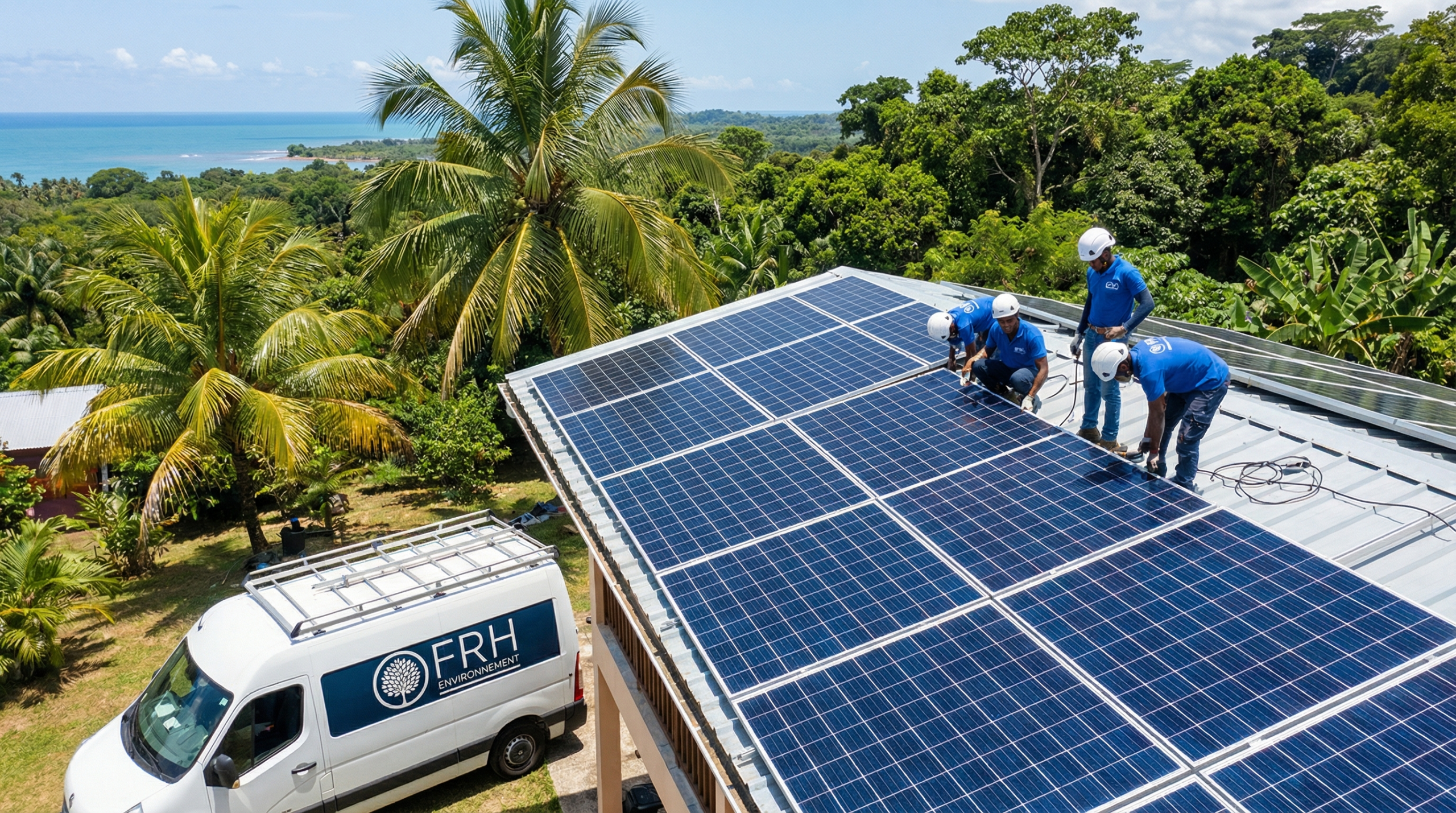 Installation de panneaux photovoltaïques sur une maison en Guyane avec accompagnement FRH pour les aides et le financement