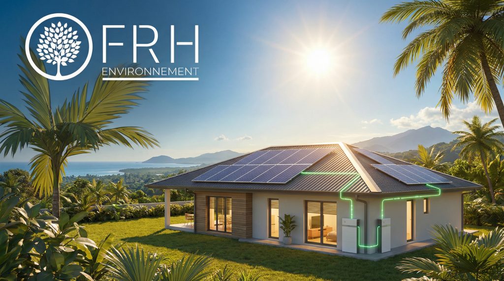 Panneaux photovoltaïques installés sur une maison en Guyane pour l'autoconsommation solaire par FRH