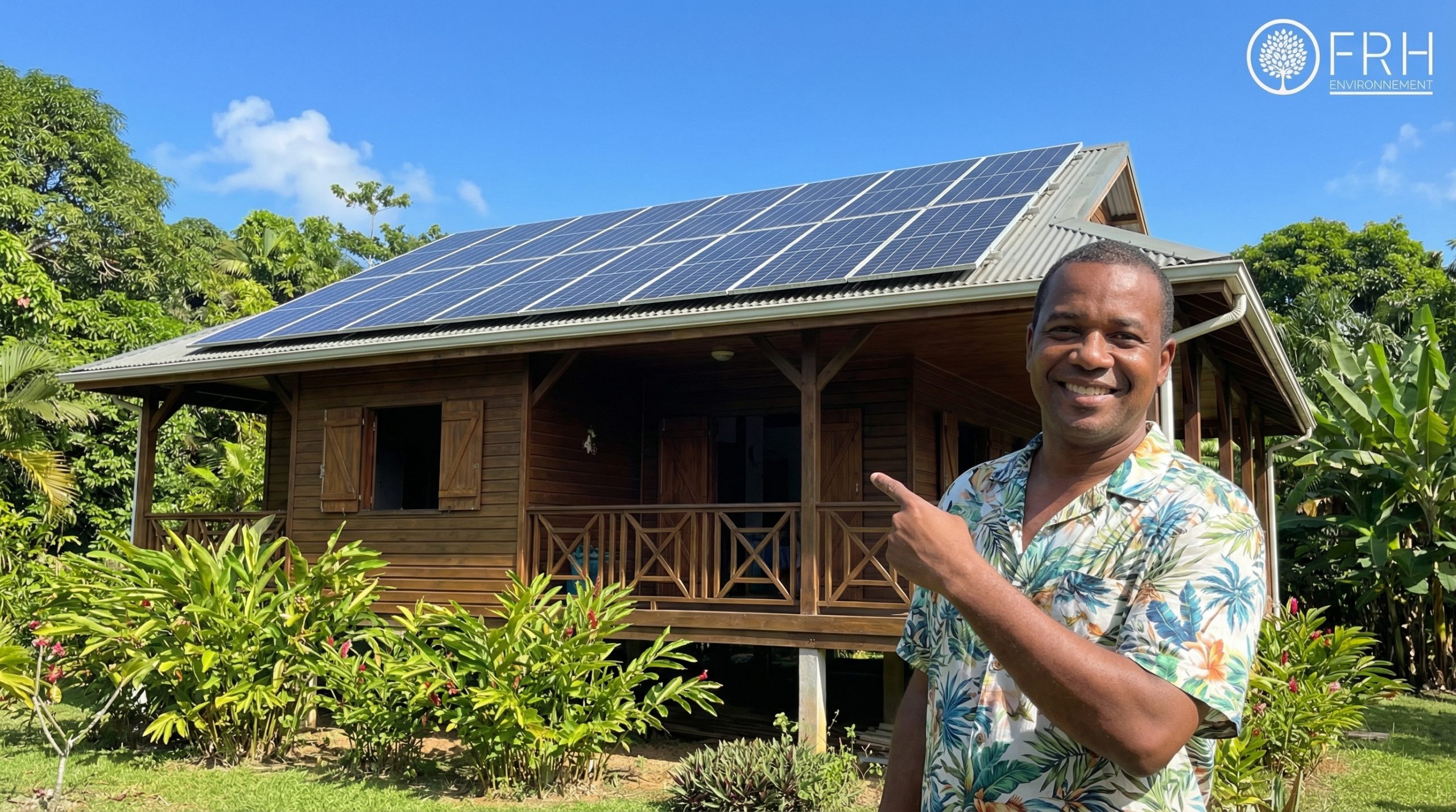 Maison à Cayenne avec panneaux photovoltaïques installés par FRH Guyane - témoignage client après un an de production solaire