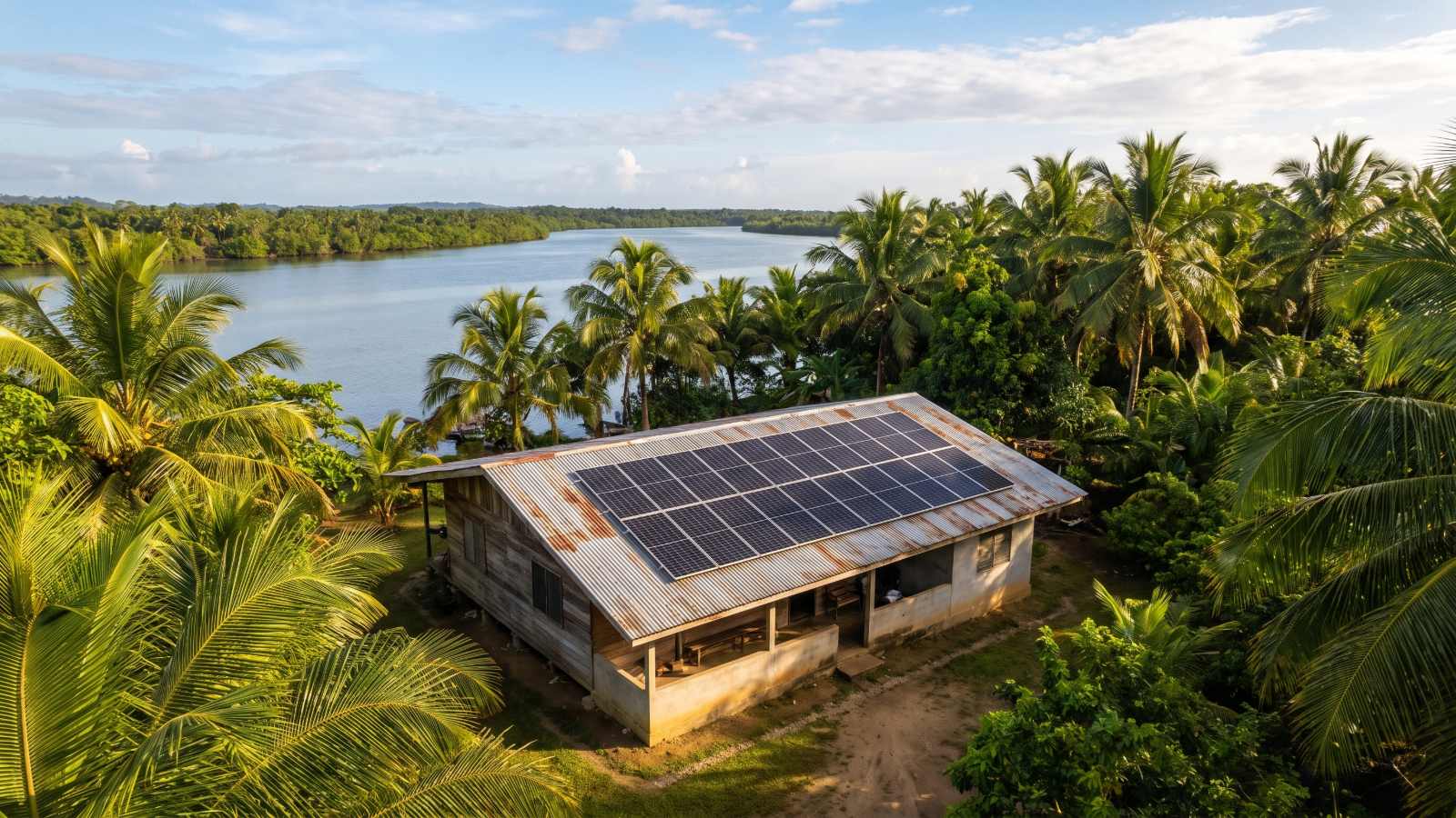 Panneaux solaires à Mana sur toit tôle en Guyane